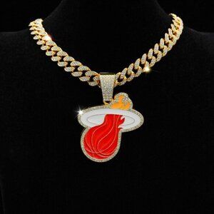 Fashion personality red oil drop basketball team necklace full of diamond Cuban